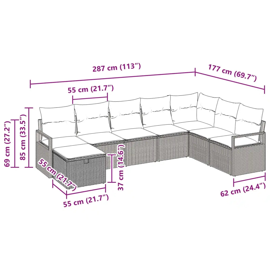 Set di divani con cuscino con archiviazione Grigio polyrattan 3359234