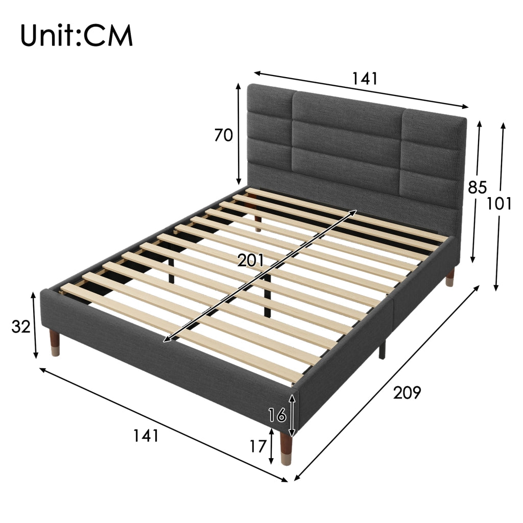 LETTO imbottito 140x200 cm Grigio con rete a doghe