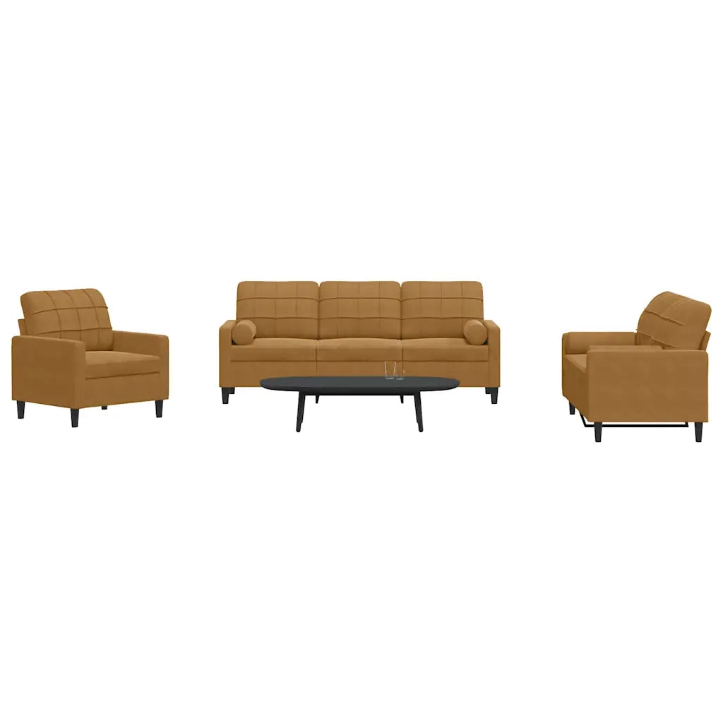 Set di Divani 3 pz con Cuscini e Rinforzi Marrone in Velluto 3278378