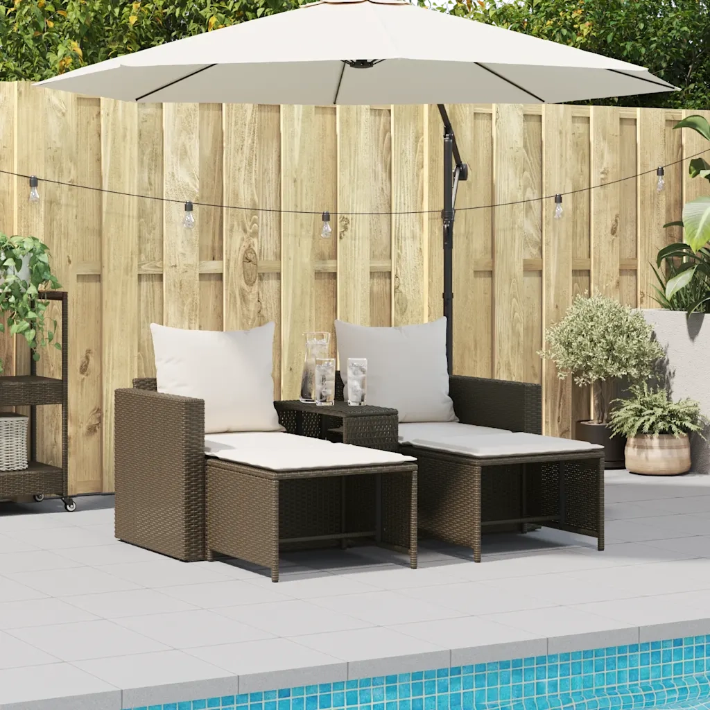 Set Divano da Giardino 5 pz | Set Salotto da Giardino con Cuscini Marrone in Polyrattan