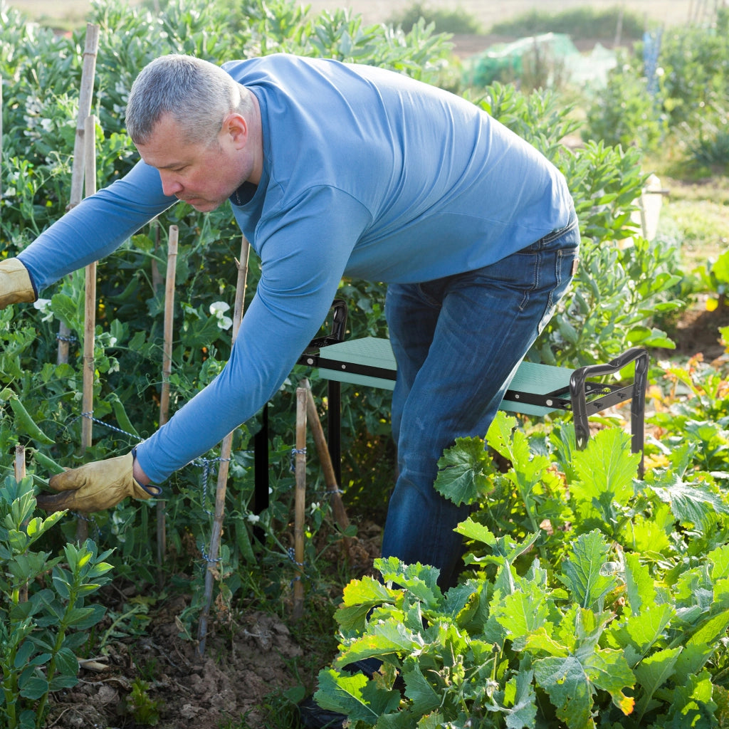 Panca inginocchiata per giardinaggio, sgabello da giardino pieghevole, supporto per ginocchia fino a 150 kg, schiuma EVA, acciaio, verde scuro, 58 x