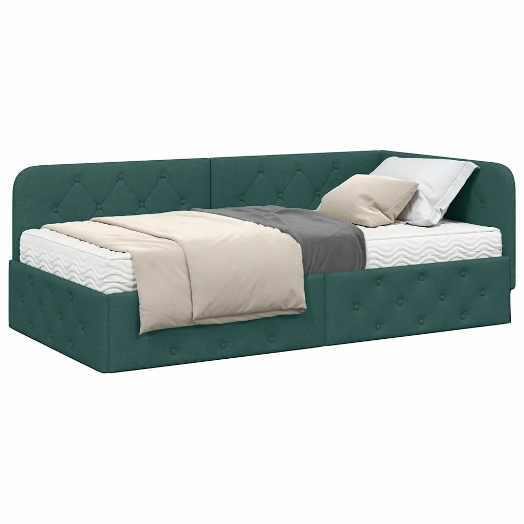 Cornice del letto ad angolo Verde Scuro 90 x 190 cm Tessuto