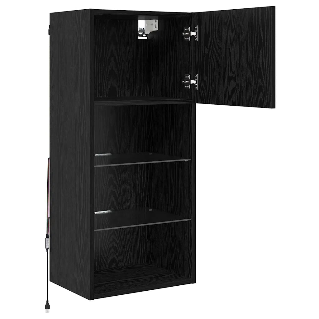 Mobile TV da Parete con LED Rovere Nero 40,5 x 30 x 90 cm 882958