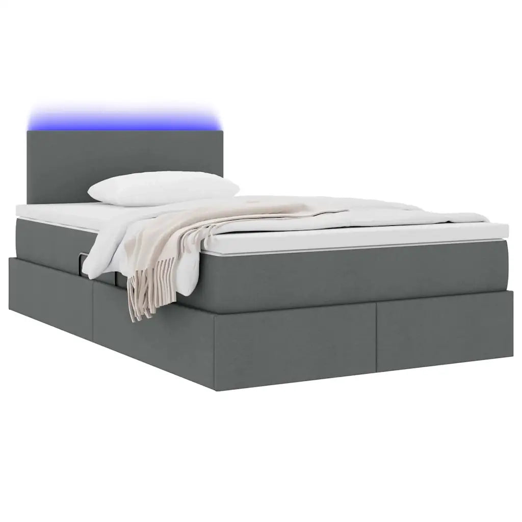 Letto con contenitore e LED Grigio scuro 120 x 200 cm Tessuto