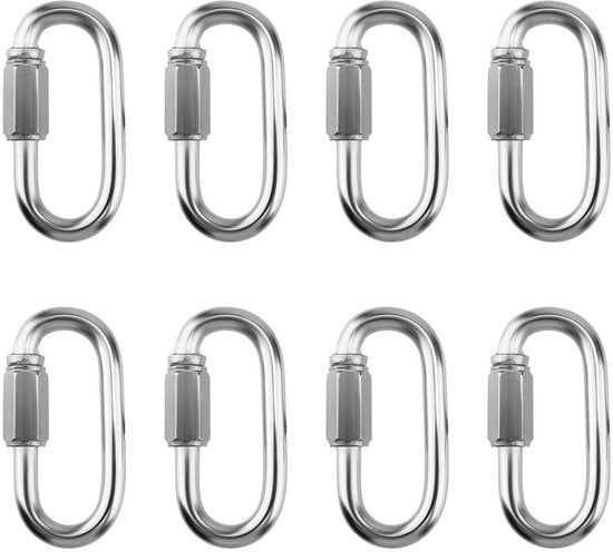 Catenaccio in acciaio inossidabile 8 pezzi - Connettore a vite - 6 mm - 60 x 30 mm - Per outdoor/hangmat - Connettore