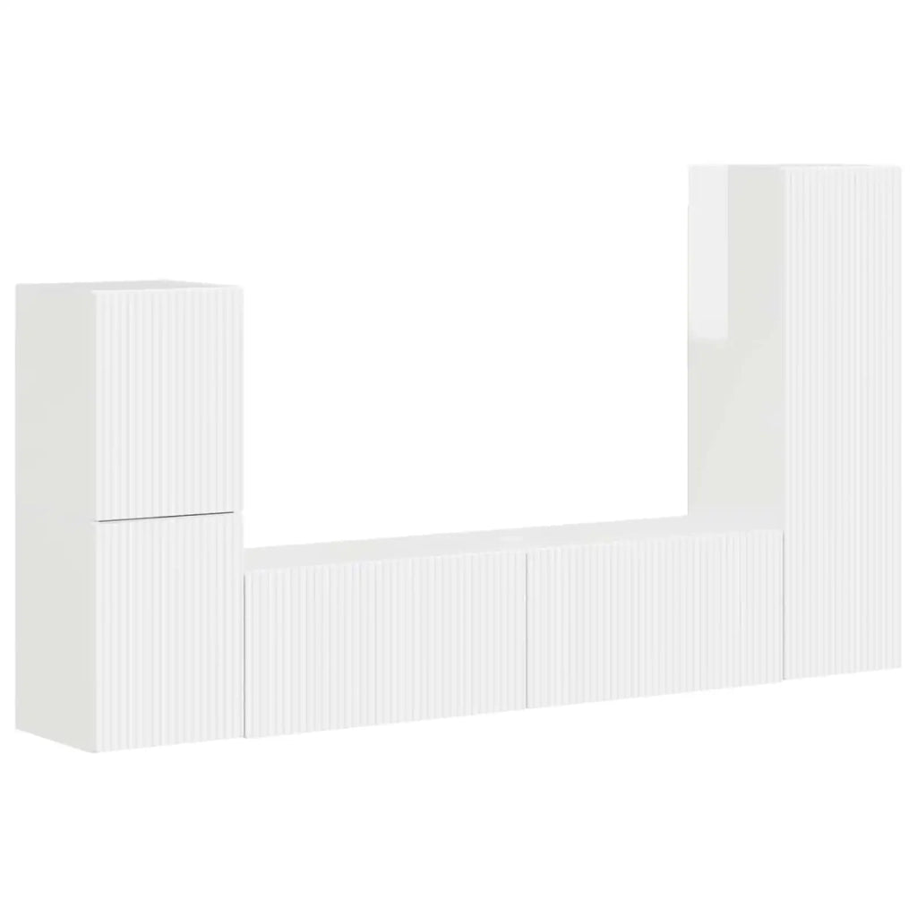Set mobile TV 4 pcs Bianco Lucido Legno multistrato 3409028