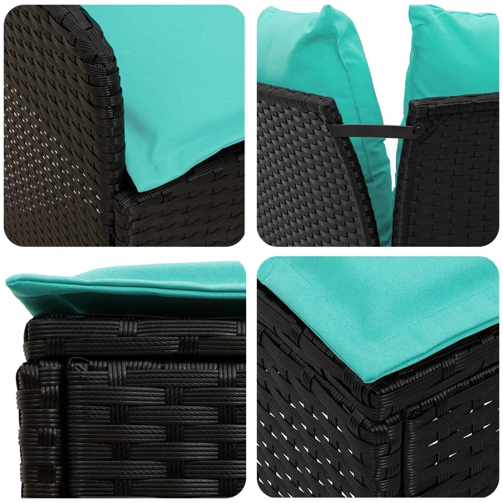 Set di Mobili con cuscino 7 pcs Nero e Turchese Rattan in PE 3422215