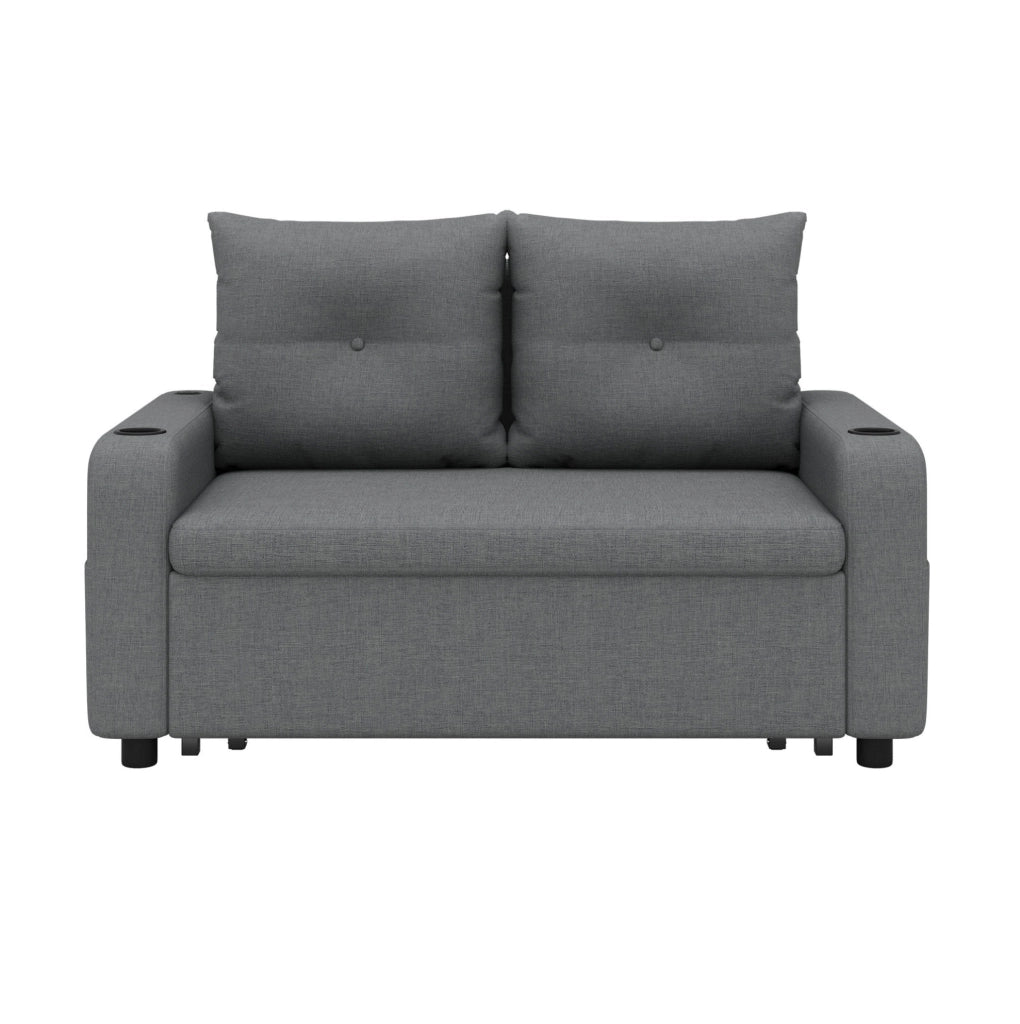 Divano letto 2 posti multifunzione 131 cm con porta bicchieri; USB e Type-C; grigio