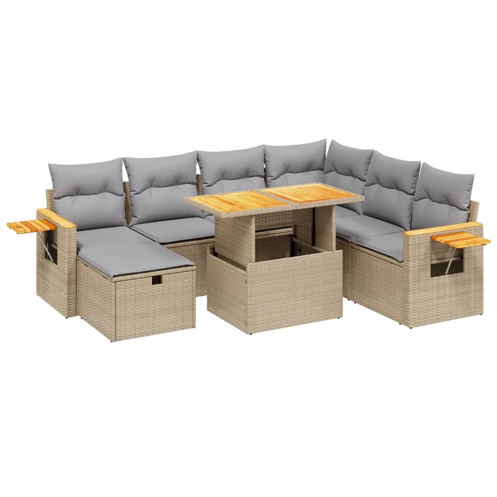 Set Divano da Giardino 8 pz con Cuscini Beige in Polyrattan 3276160