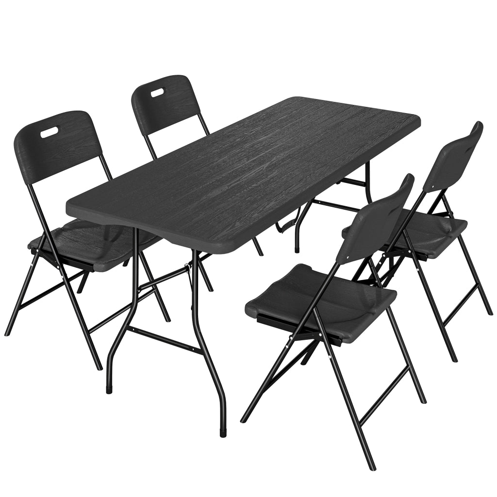 Set Tavolo Pieghevole e Sedie da Pranzo ¨C Minimal ¨C Nero, Metallo, HDPE