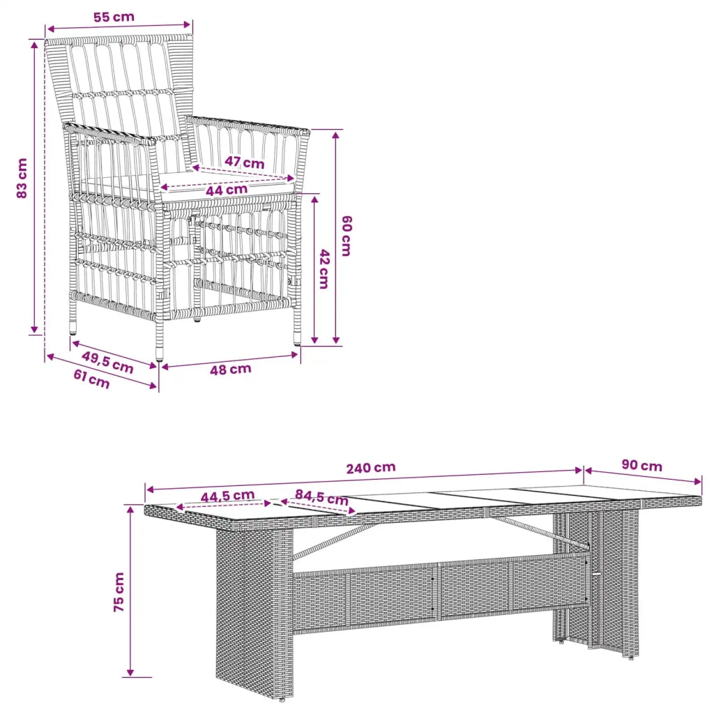 Set da pranzo per esterni 9 pz Nero polyrattan 3448944