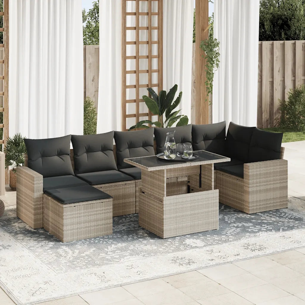 Set Divano da Giardino 8pz con Cuscini Grigio Chiaro Polyrattan 3326363