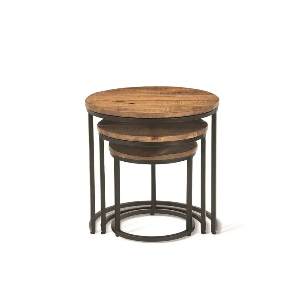 Tavolino basso PLATO – Set di 3 tavolini nidificati rotondi effetto legno di mangolia