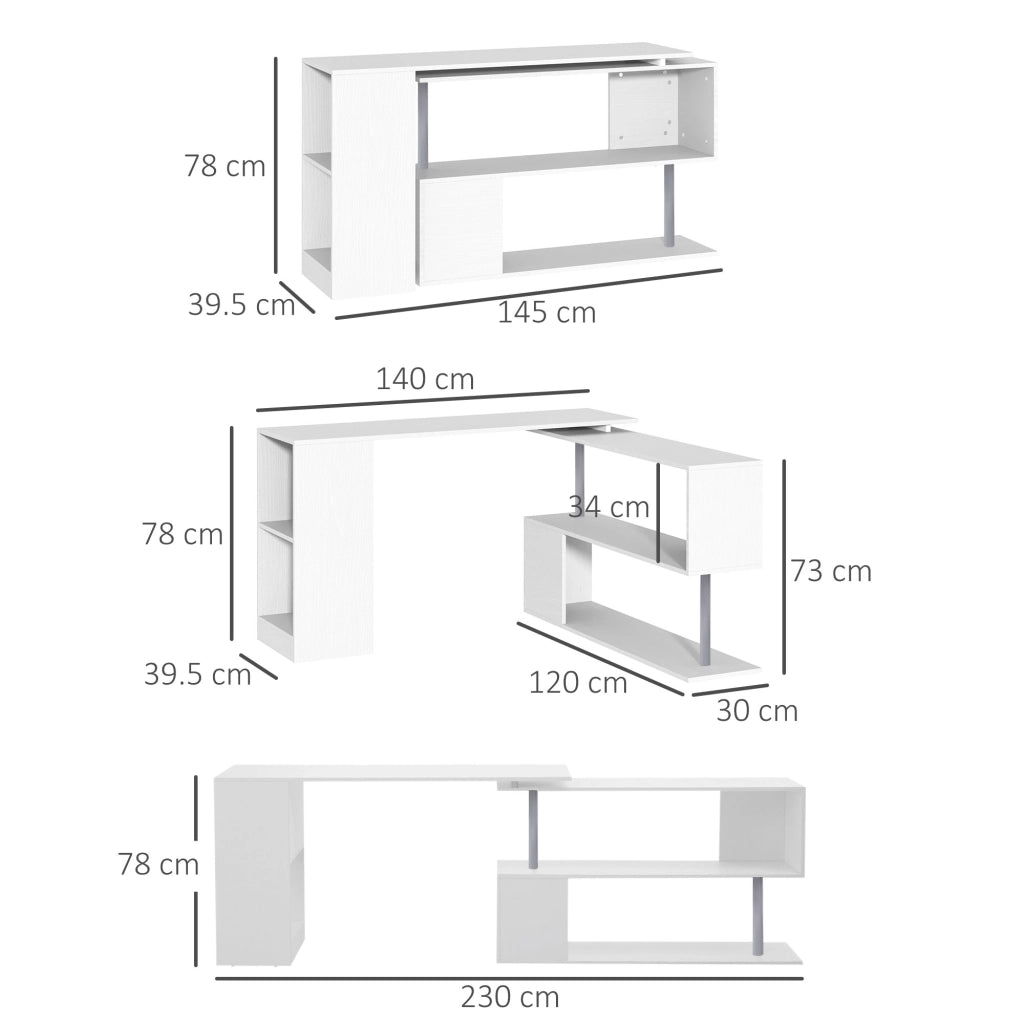 EasyComfort Scrivania Moderna, Angolare e Girevole con Libreria, Tavolo da Pranzo in Truciolato Bianco, 140x120x78 cm