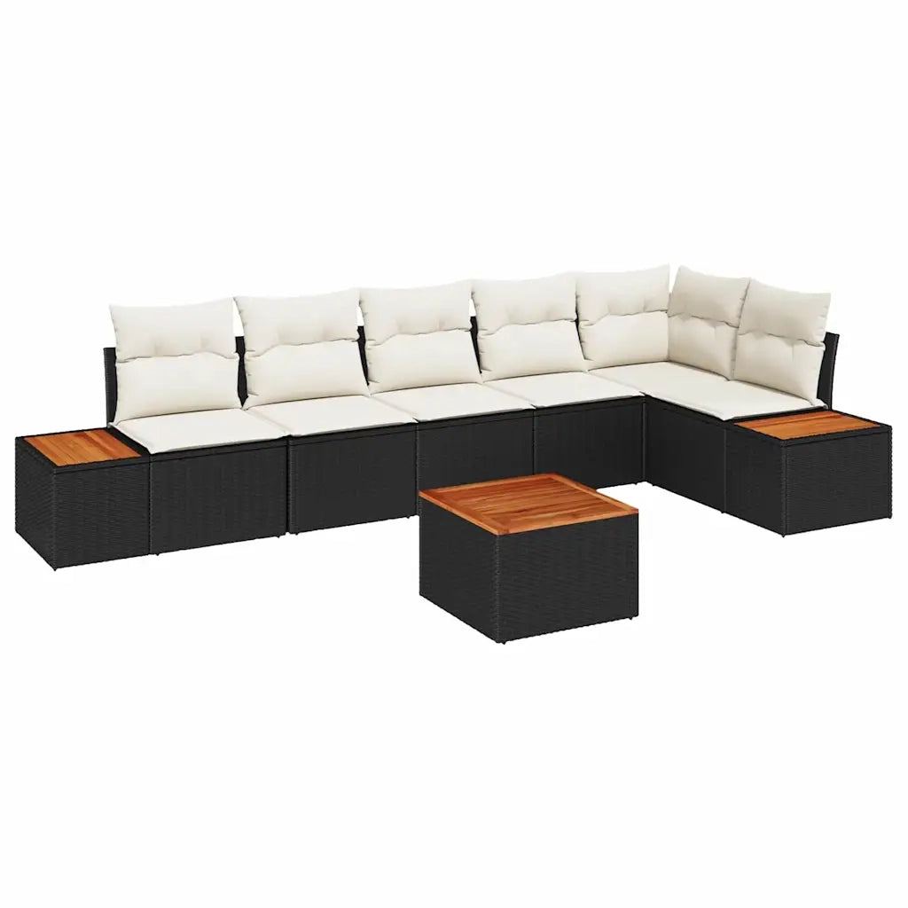Set Divano da Giardino 6 pcs Nero e Crema Polyrattan 3356767