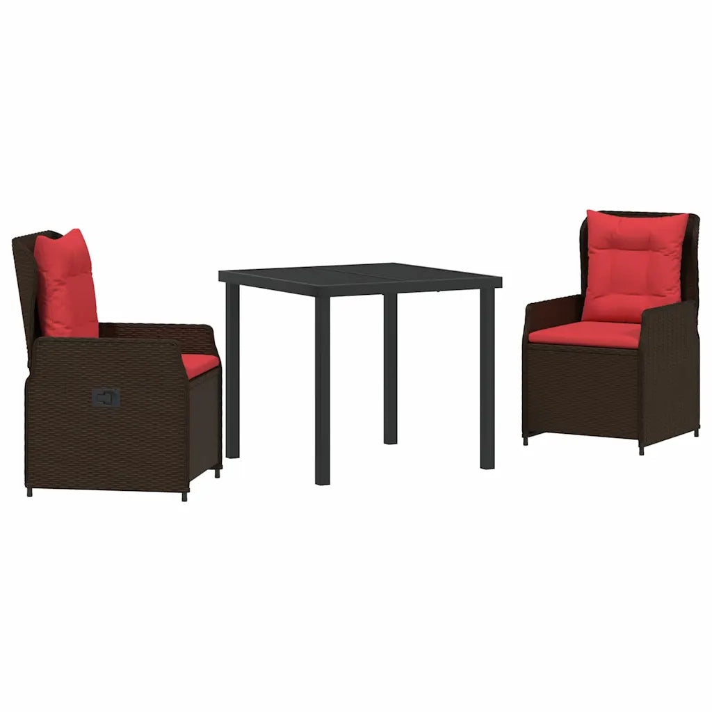 Set da Pranzo per Giardino 3 pcs Marrone Poly Rattan