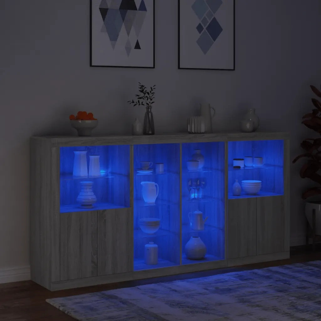 Credenza con Luci LED Grigio Sonoma 202x37x100 cm