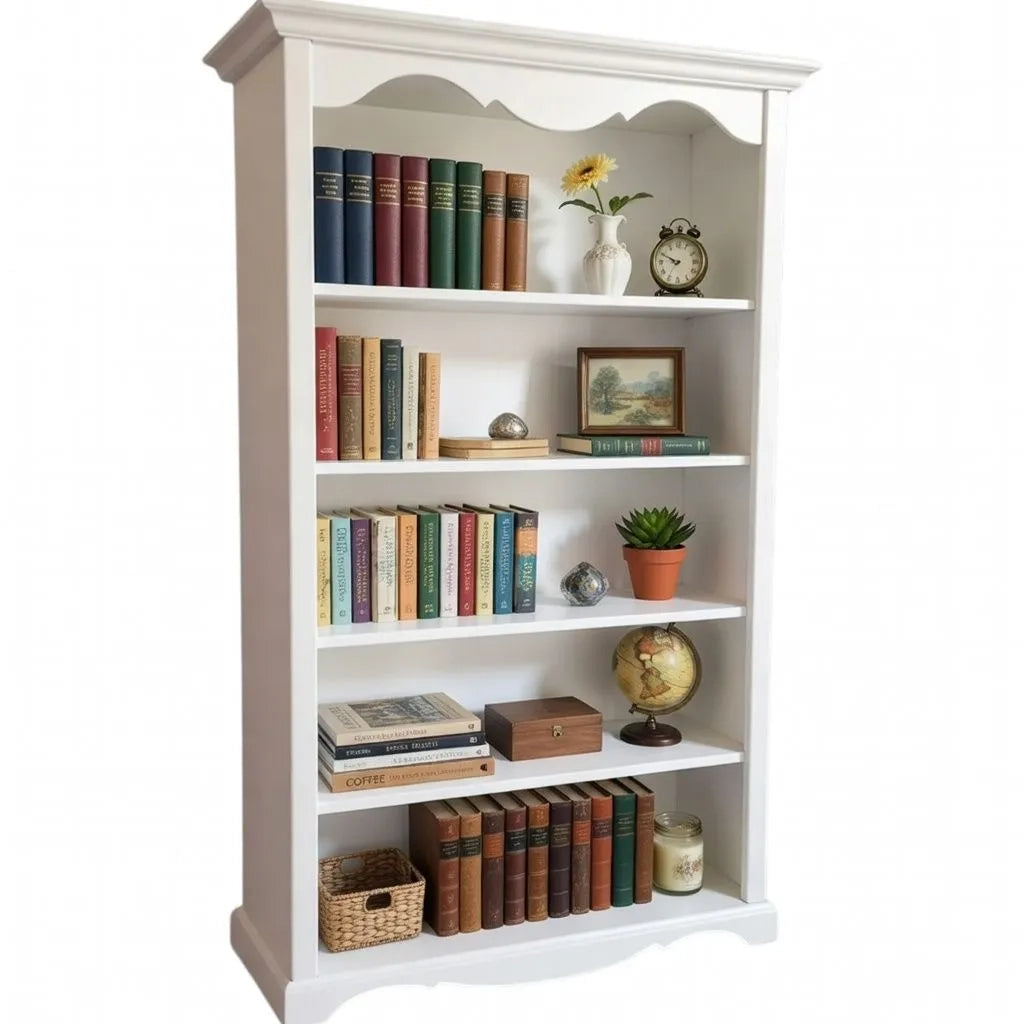 Libreria classica 5 ripiani in legno bianco opaco 120x40x210h (1514) - Mobili 2G