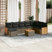 Set Divano da Giardino 9 pz con Cuscini Grigio in Polyrattan