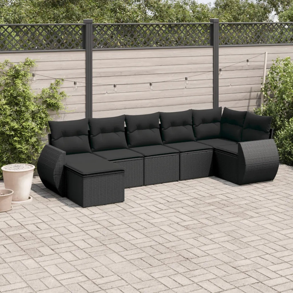 Set Divani da Giardino con Cuscini 7pz Nero Polyrattan 3221674