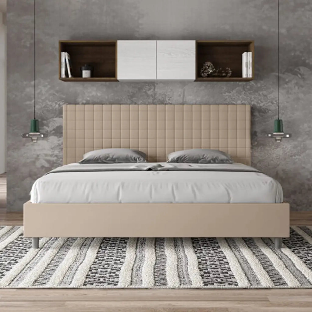 Letto con rete imbottito 180x190 similpelle tortora Sunny