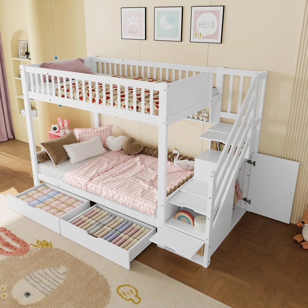 Letto a Castello con Cassetto, Rete e Armadio ¨C MINIMAL ¨C Bianco 90x200