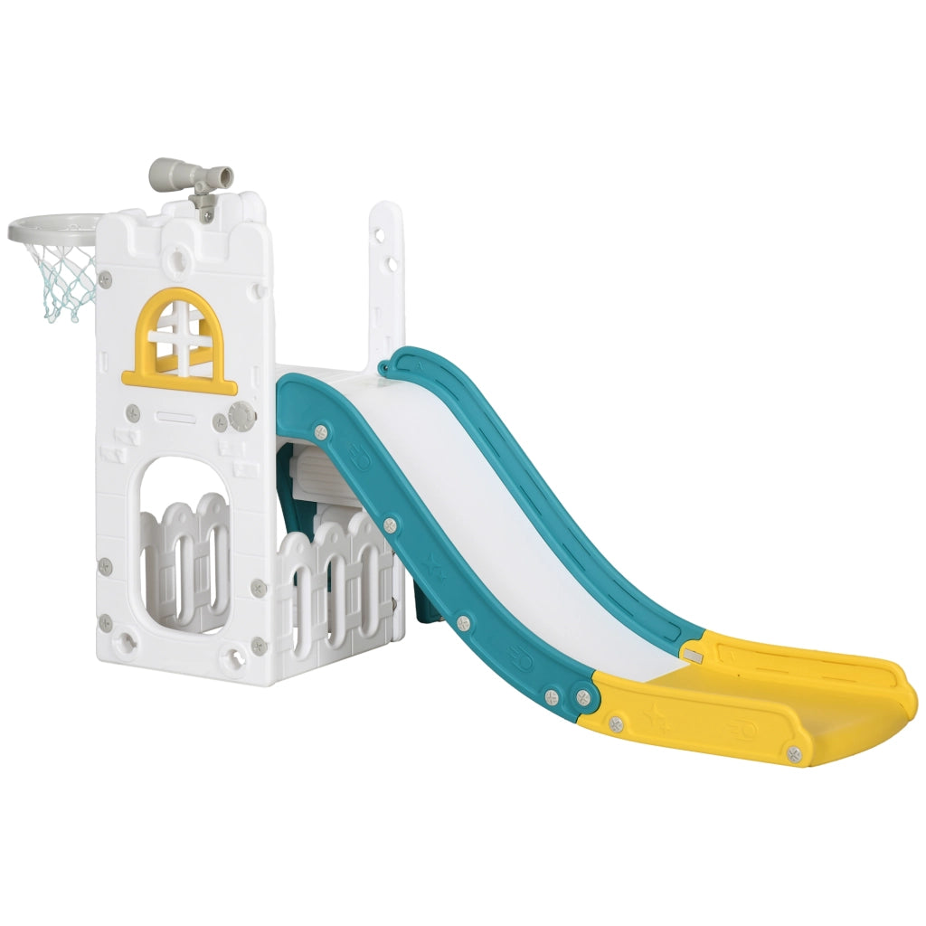 Castello per bambini 5 in 1 con canestro e scivolo ¨C Minimal ¨C 70x177x92 cm giallo