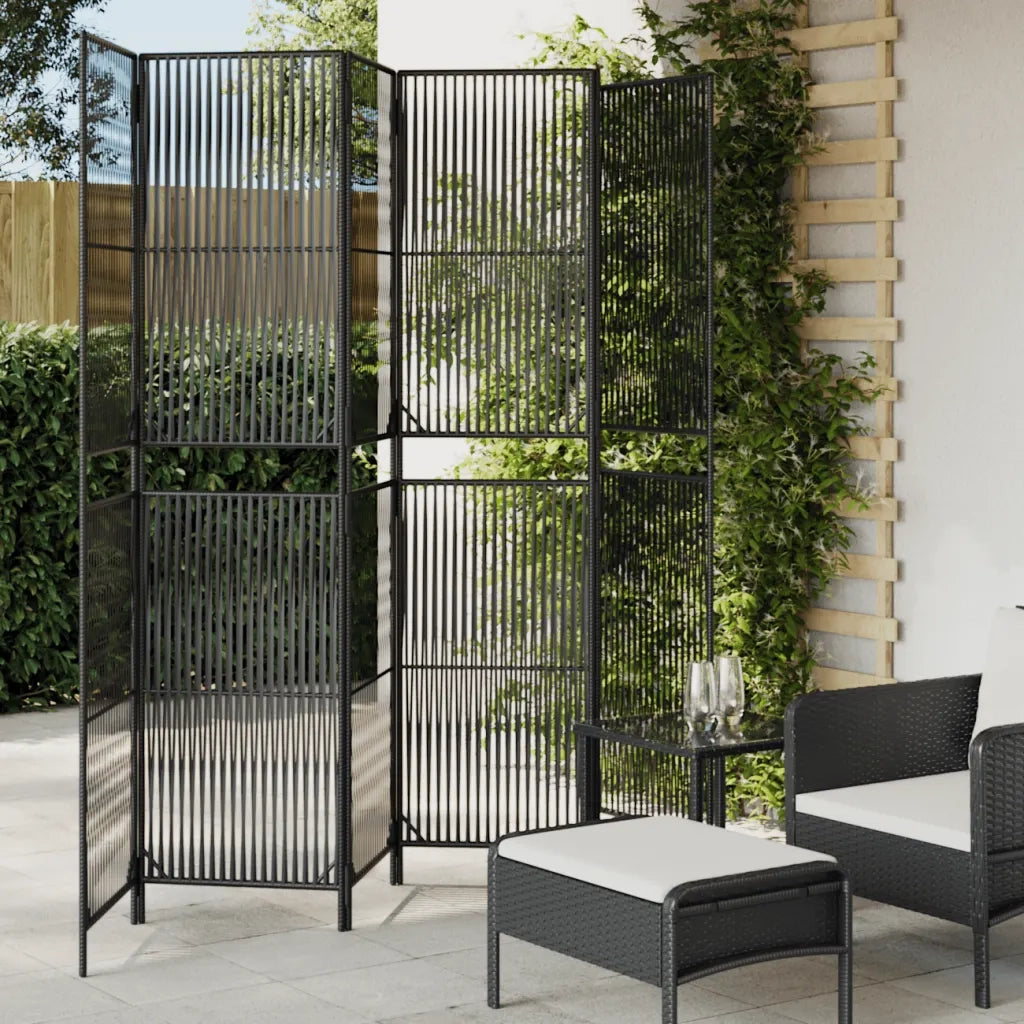 Divisorio per Ambienti | Divider per stanze | Paravento a 6 Pannelli Nero in Polyrattan