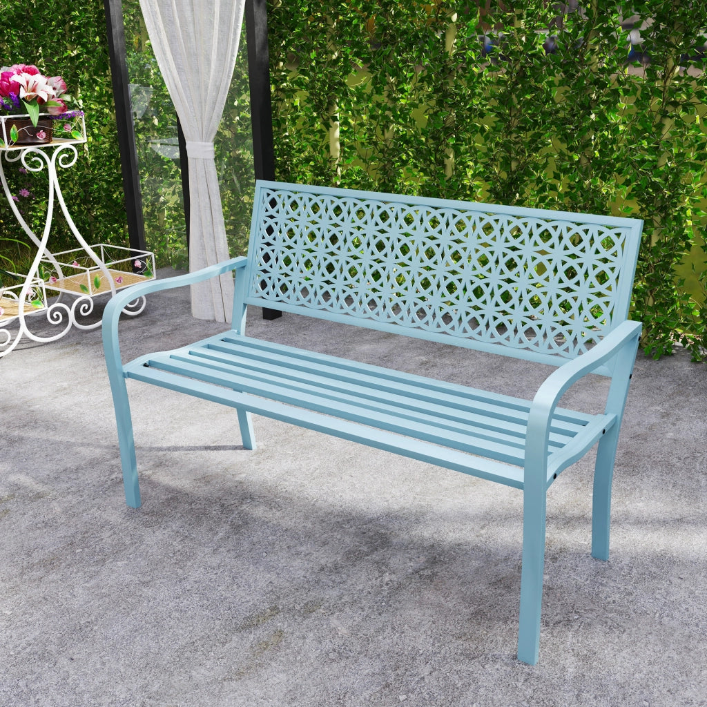 Panchina da Giardino 2 Posti ¨C Minimal ¨C Acciaio Blu con Braccioli