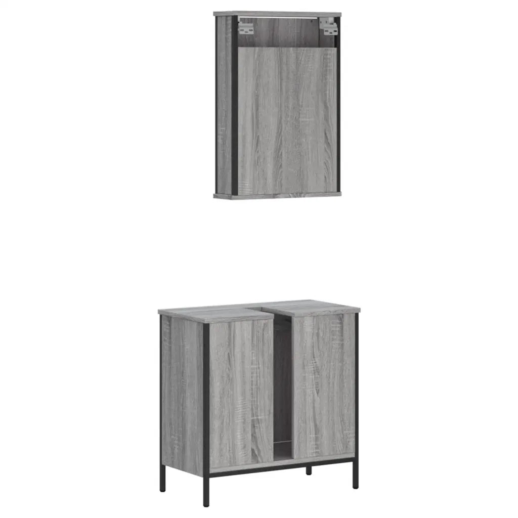 Set Mobili da Bagno | Armadio da bagno 2 pz Grigio Sonoma in Legno Multistrato
