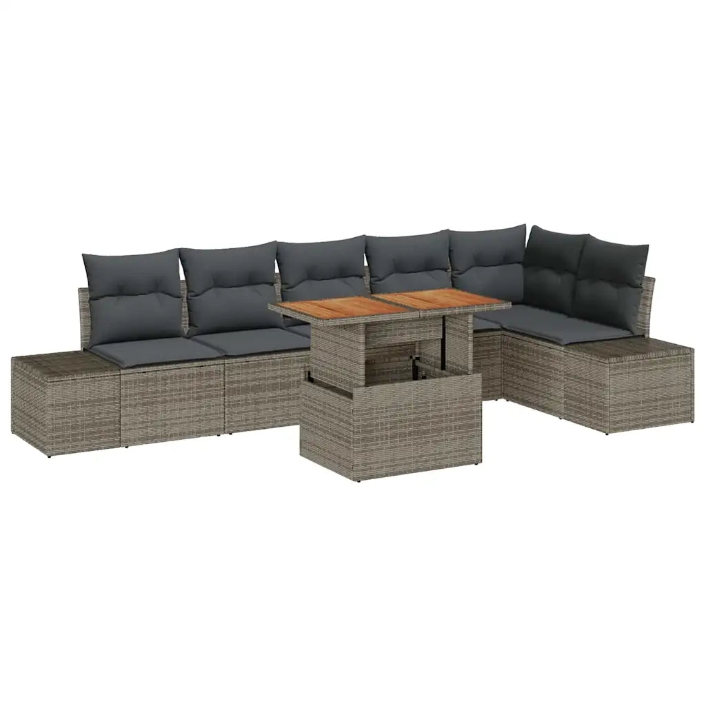 Set Divano da Giardino 7 pcs Grigio Poly Rattan