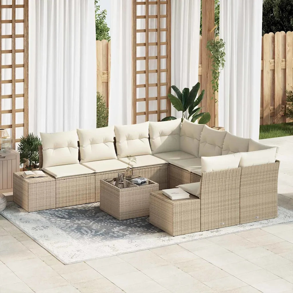 Set Divano da Giardino con cuscino 9 pcs Beige polyrattan 3347001