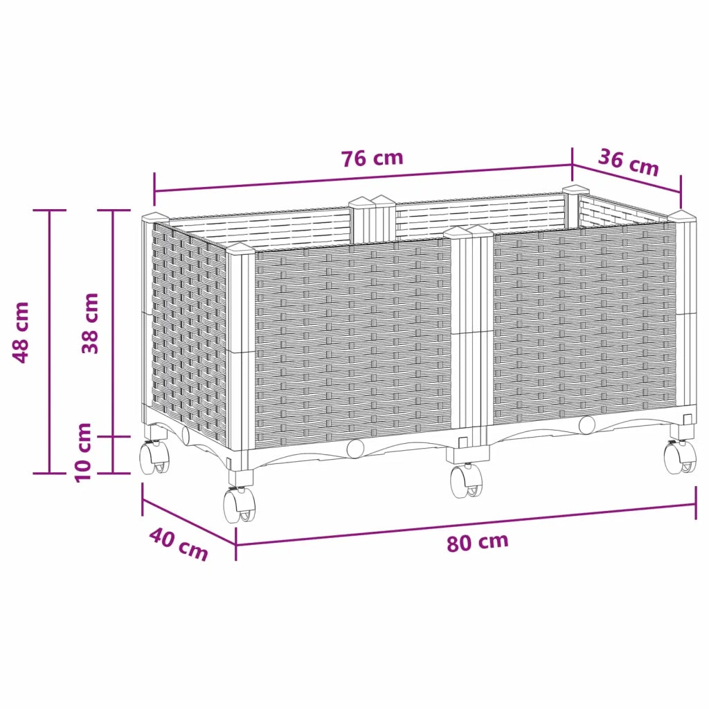Vaso da Giardino con Ruote Grigio Chiaro 80 x 40 x 48 cm PP 3422962