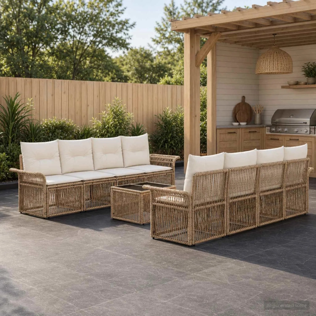 Set Divano da Giardino 9 pz Beige polyrattan 3434775