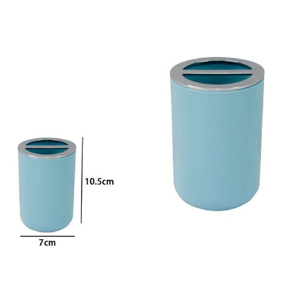 Trade Shop - Portaspazzolini Bicchiere Accessori Bagno 2fori Celeste Silver Contenitore 79887 -