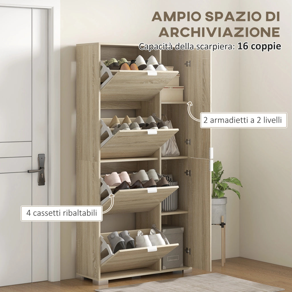 Armadio Scarpiera con Specchio e Cassetti ¨C Minimal ¨C Rovere 82x30x168cm