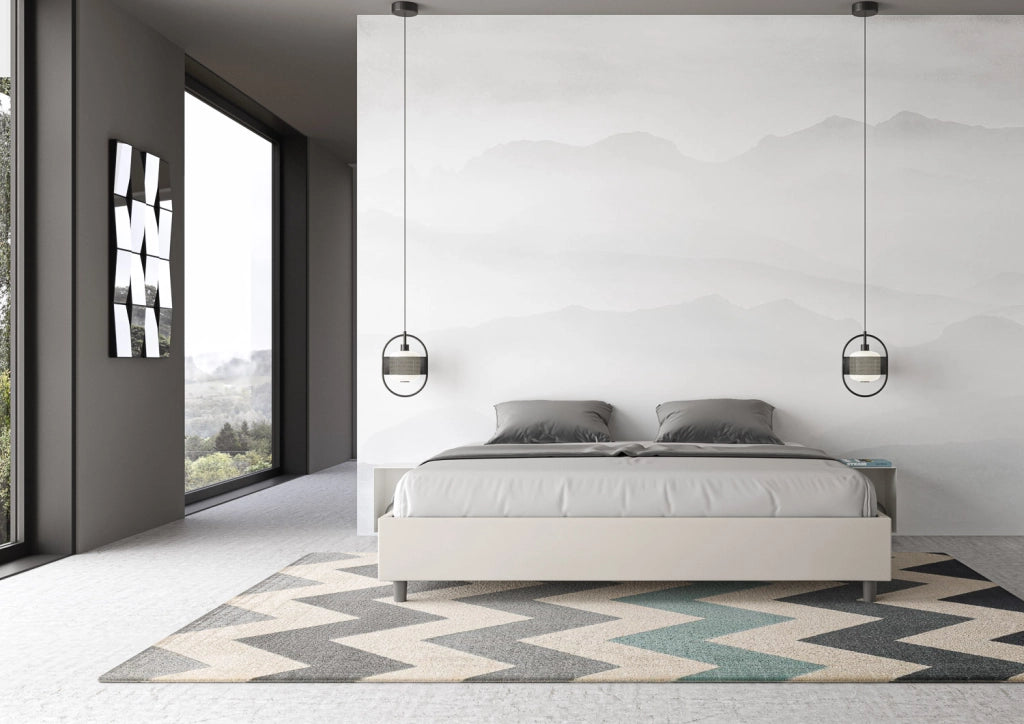 BS COM Letto matrimoniale king size senza rete imbottito 200x200 similpelle bianco