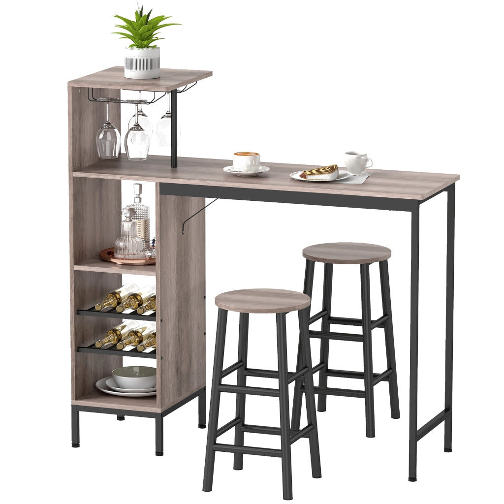 Tavolo da bar con sgabelli, ripiani e stoccaggio ¨C Minimal ¨C Grigio