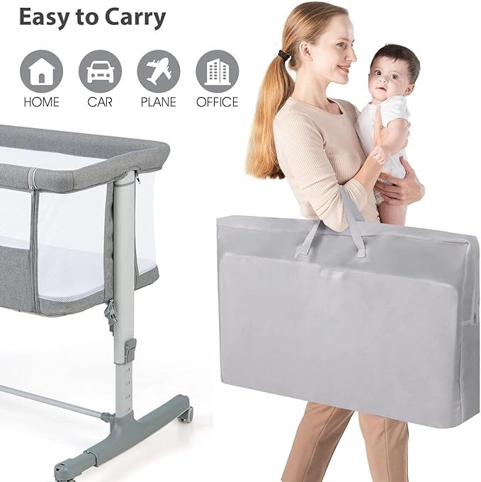 3 in 1 Culla Neonato Fianco Letto, Lettino Neonato Dondolo con Materasso, Culla Co-Sleeping Fino a 9 kg, Altezza Regolabili, 84 x 59,5 x 80,5cm (Grigio)