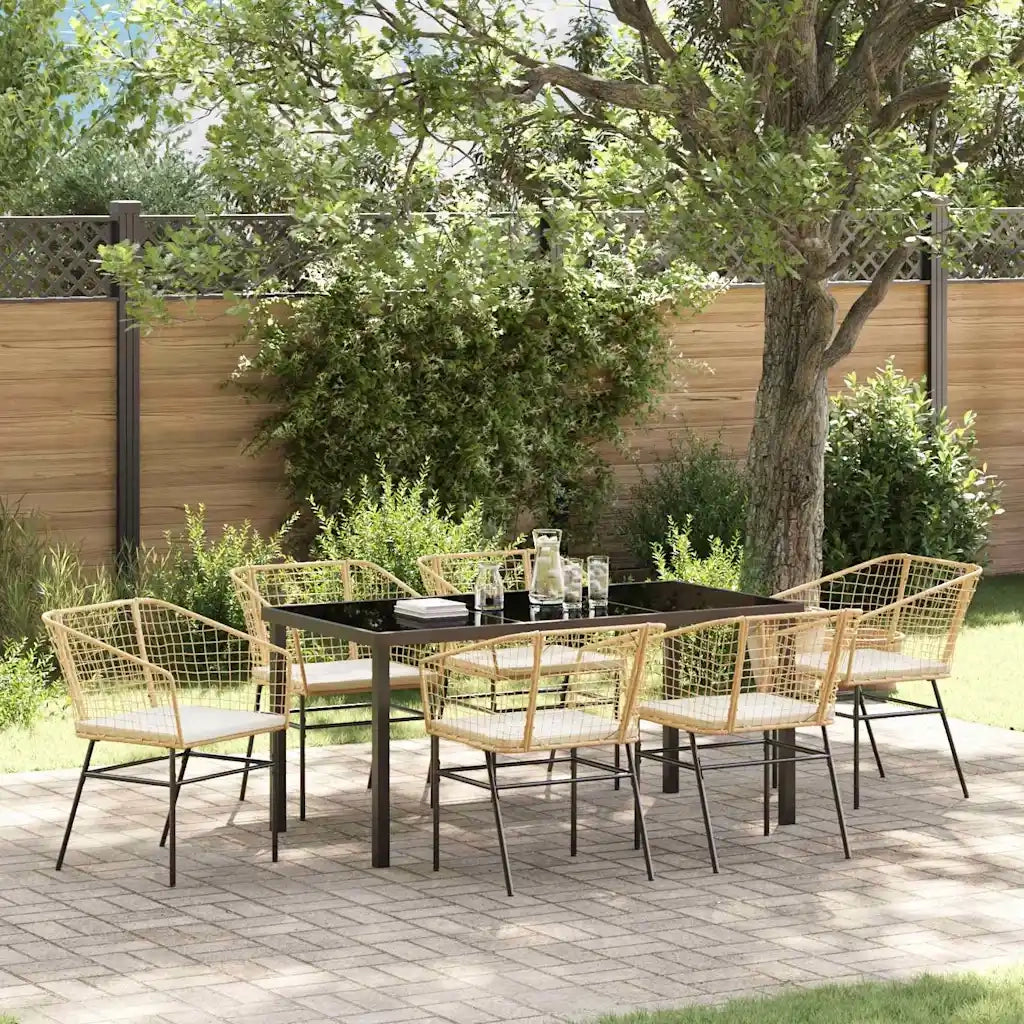 Set da Pranzo per Giardino 7 pcs Marrone polyrattan