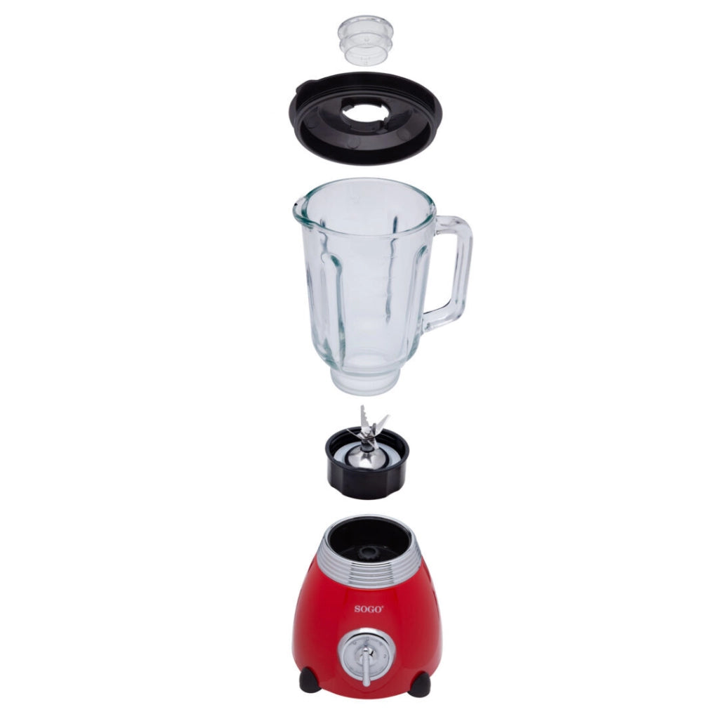 Frullatore con caraffa in vetro 1,5L, 2 velocità e funzione pulse con lame 6 tagli per smoothie e ghiaccio - Sogo