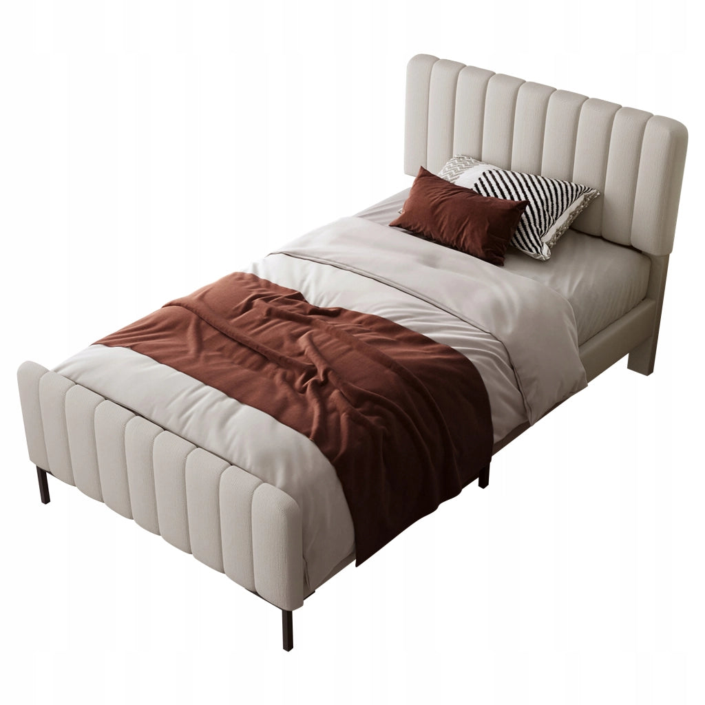 Letto imbottito 90x200 grigio-beige con schienale regolabile - Xylo