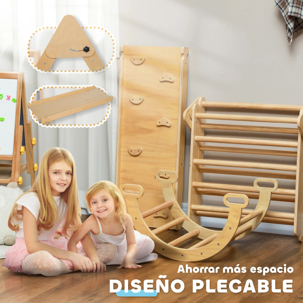 Triangolo Montessori 5 in 1 con Rampa e Arco ¨C Xylo ¨C Legno Naturale 178x64,5x63 cm
