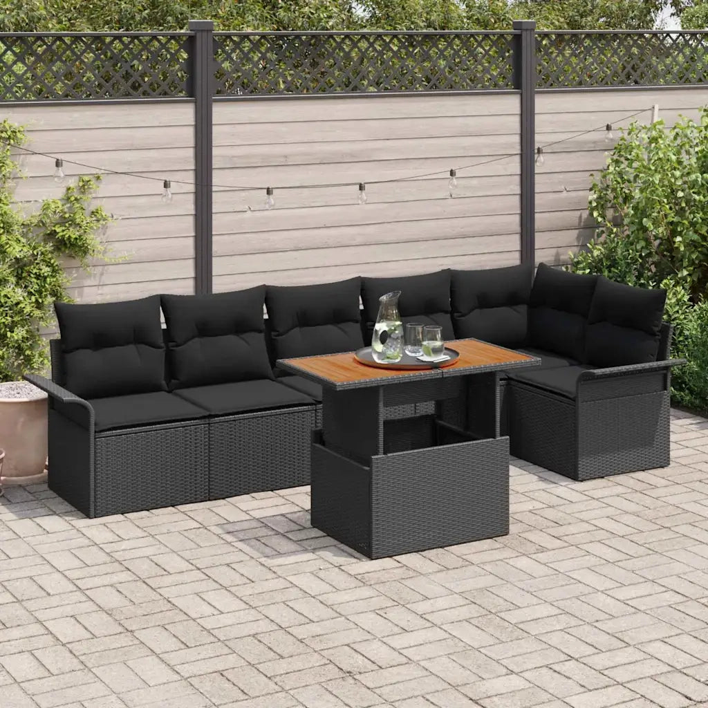 Set Divano da Giardino con archiviazione 7 pcs Nero Poly Rattan 3358081