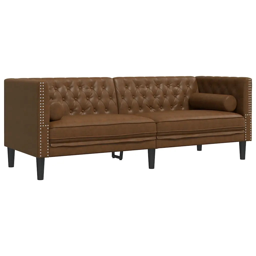 Divani Chesterfield 2pz Cuscini Marrone Similpelle Scamosciata 3209300