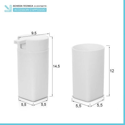 Set accessori bagno dispenser e portaspazzolini da appoggio bianco in abs Tender