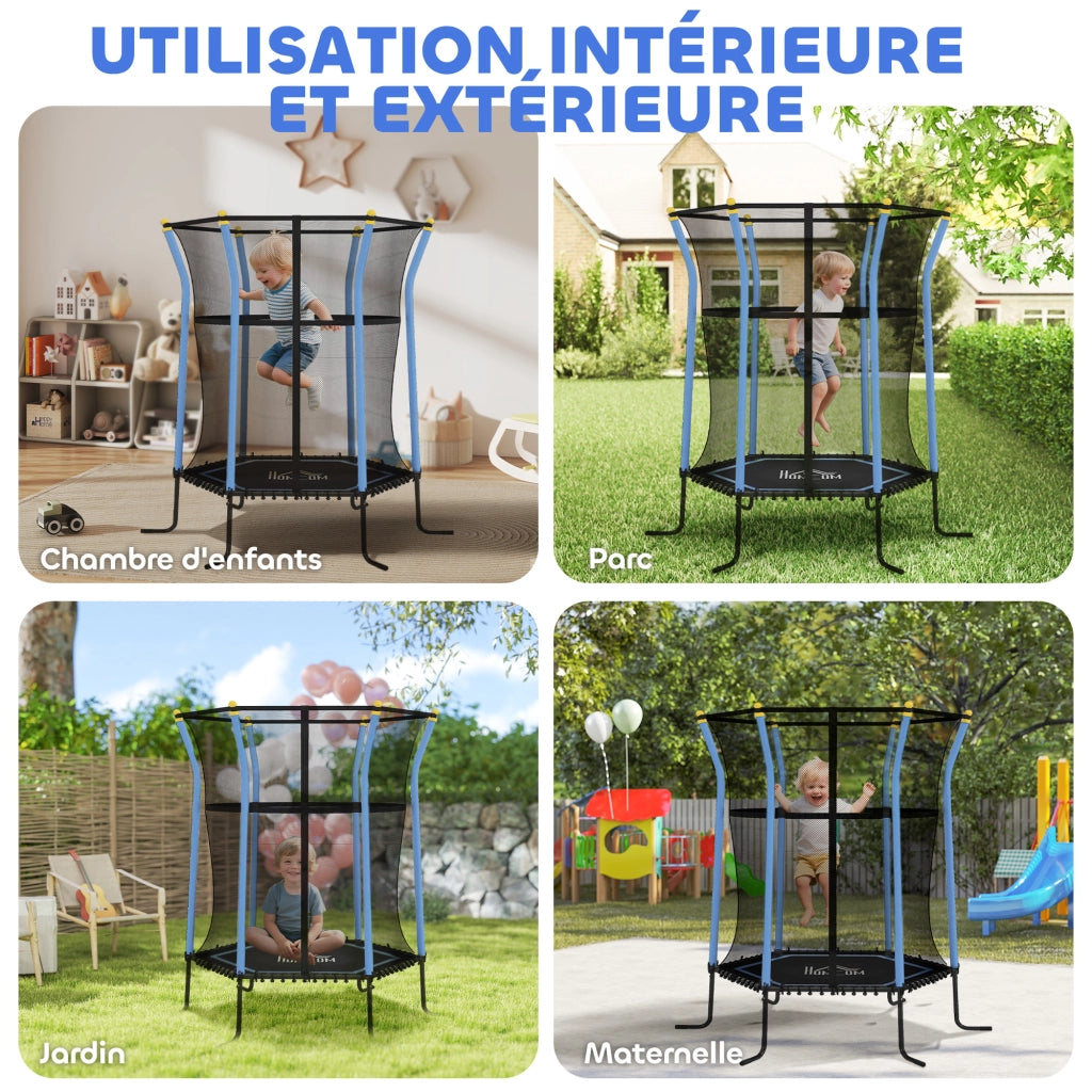 Tappeto elastico per bambini ¨C zephmum ¨C ? 163x190 cm blu nero con rete di sicurezza