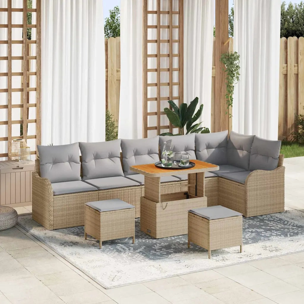 Set Divano da Giardino con cuscino 9 pcs Beige e Grigio Chiaro