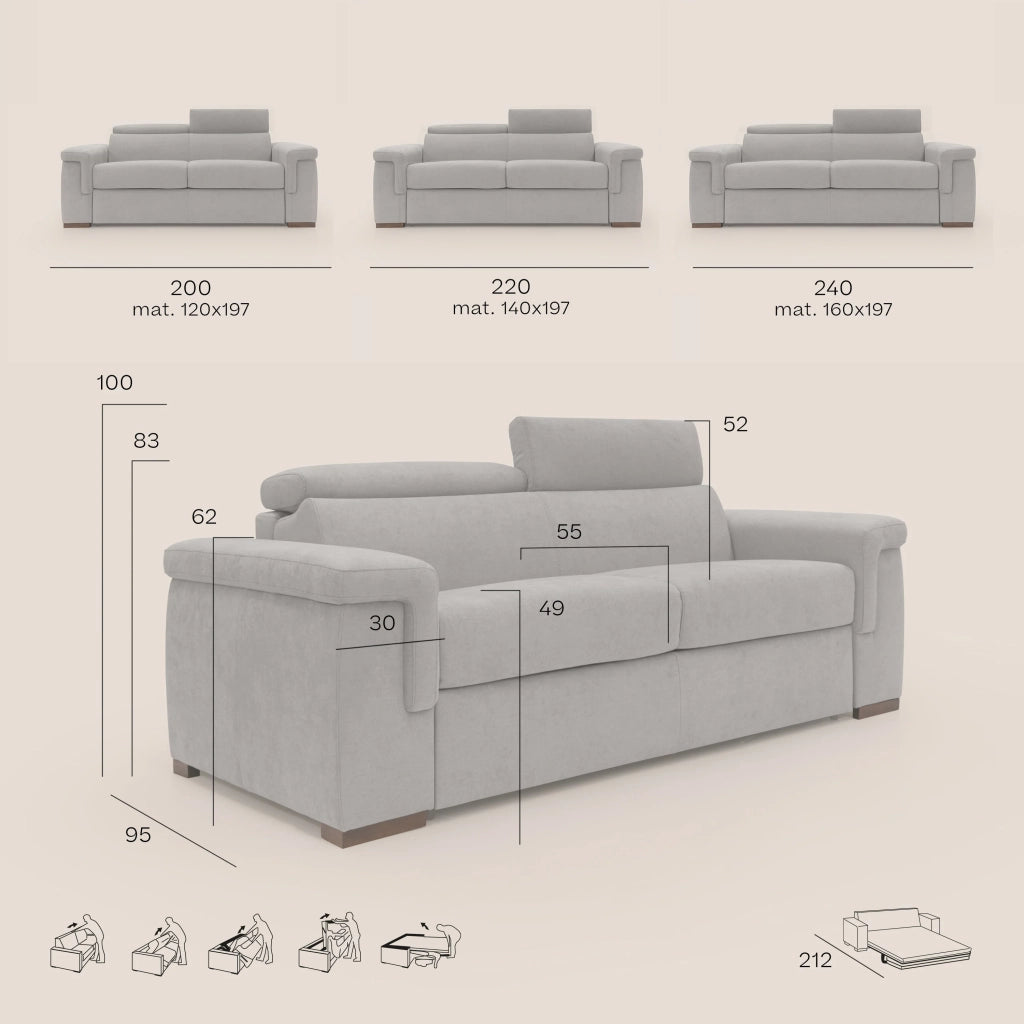 Giunone Divano letto mat. H18 200 cm (mat. 120x197 cm) petrolio