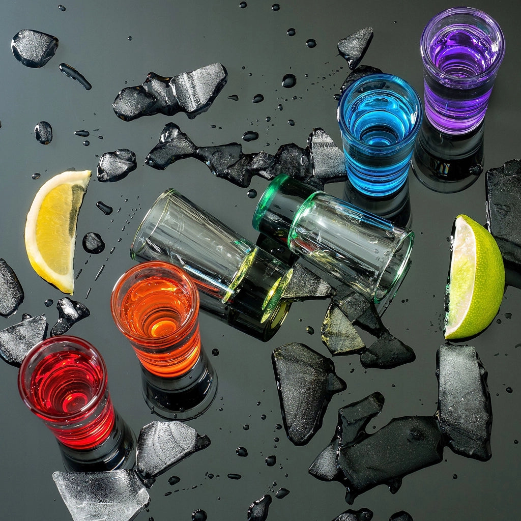 Set di bicchieri da vodka KADAX da 28 ml, colorati e trasparenti, 6 pezzi.